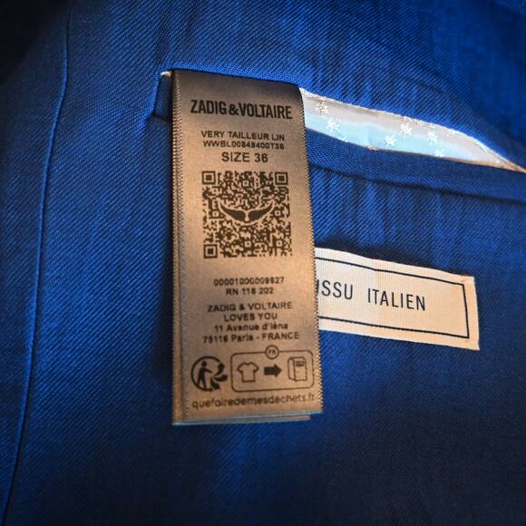 NWT: Zadig & Voltaire Very Open-front Linen Blend Blazer in Blue Saphire - Picture 14 of 16